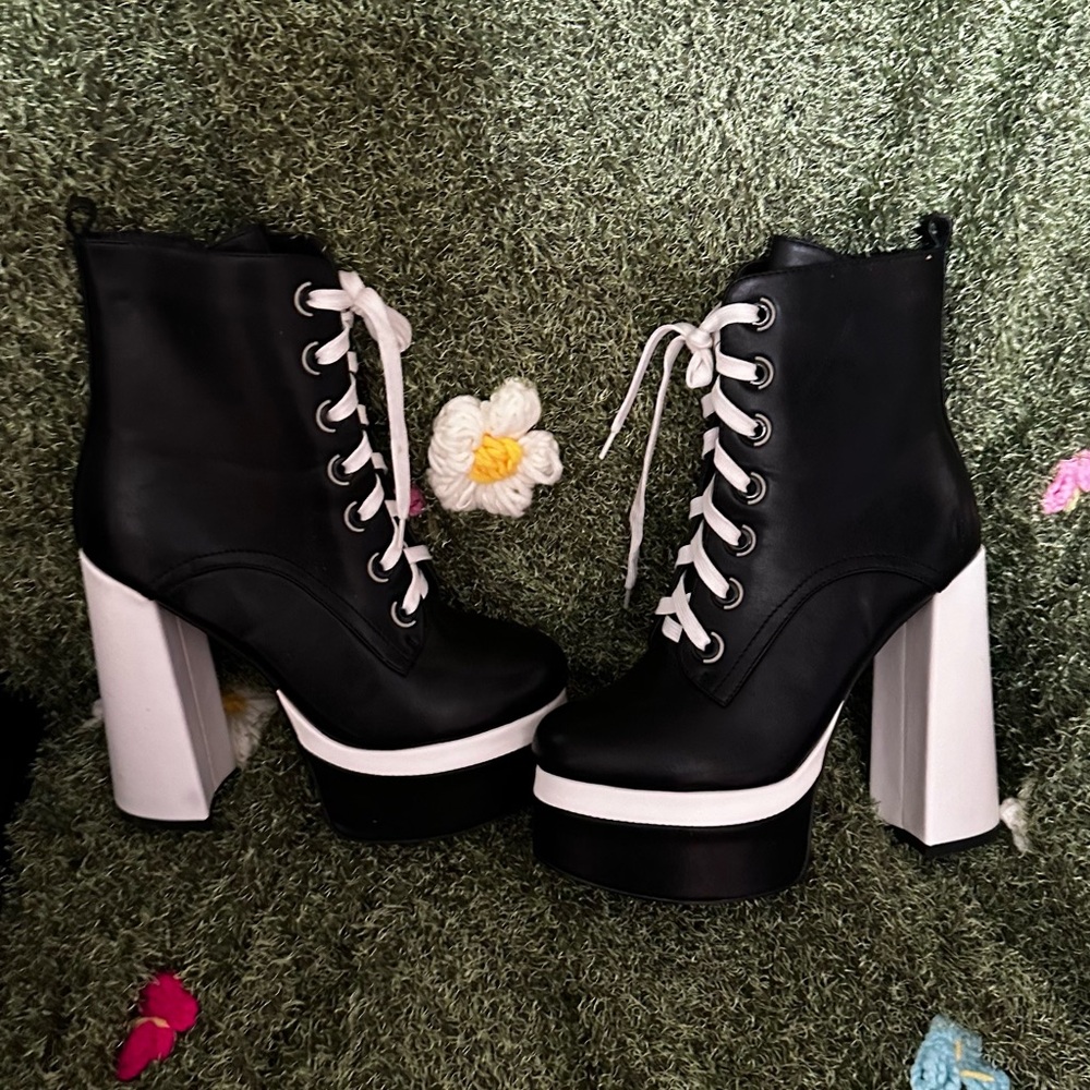 Black and White Platform Ankle Boots